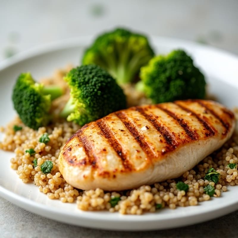 Grilled Chicken Breast with Quinoa and Roasted Broccoli