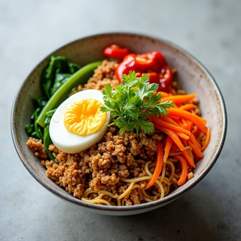 Spicy Ginger-Garlic Ground Pork Noodle Bowl