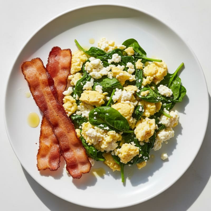 Cottage Cheese Scramble with Spinach and Turkey Bacon