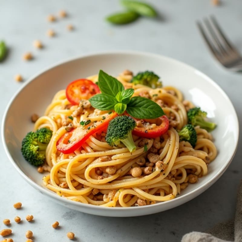 Creamy Cashew Alfredo Whole Wheat Pasta with Roasted Vegetables