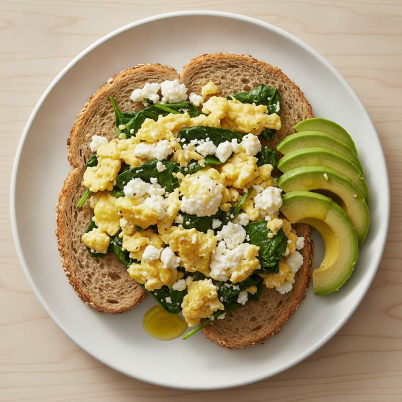 Scrambled Eggs with Cottage Cheese and Spinach