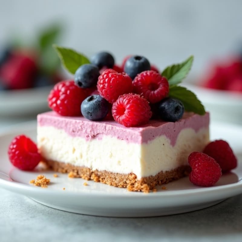 Greek Yogurt Protein Cheesecake with Mixed Berries