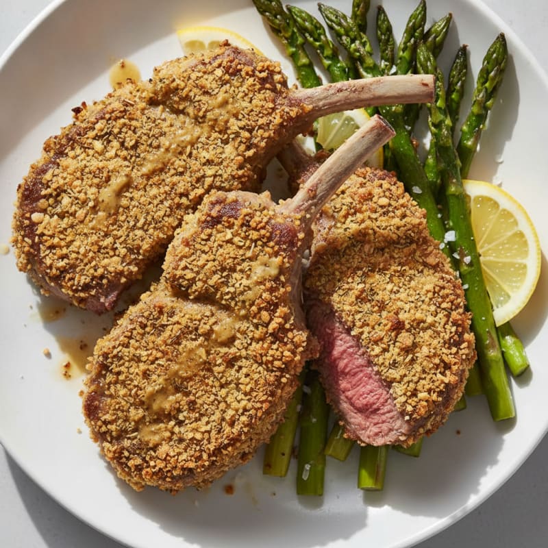 Herb-Crusted Lamb Chops with Roasted Asparagus