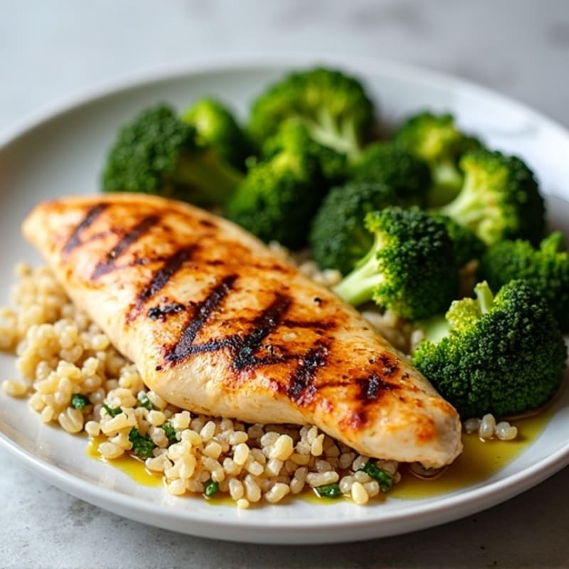 Grilled Chicken Breast with Roasted Broccoli and Quinoa