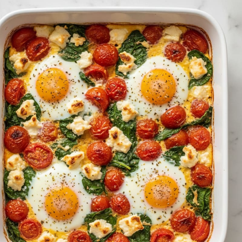 Baked Eggs with Roasted Tomatoes and Feta