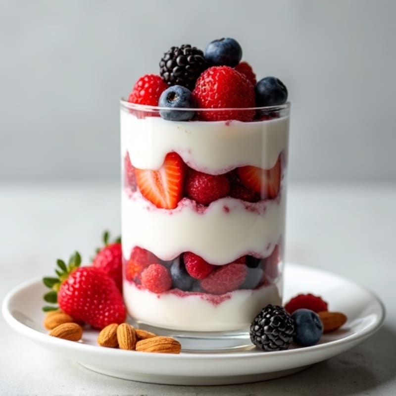 Greek Yogurt Protein Parfait with Mixed Berries and Almonds