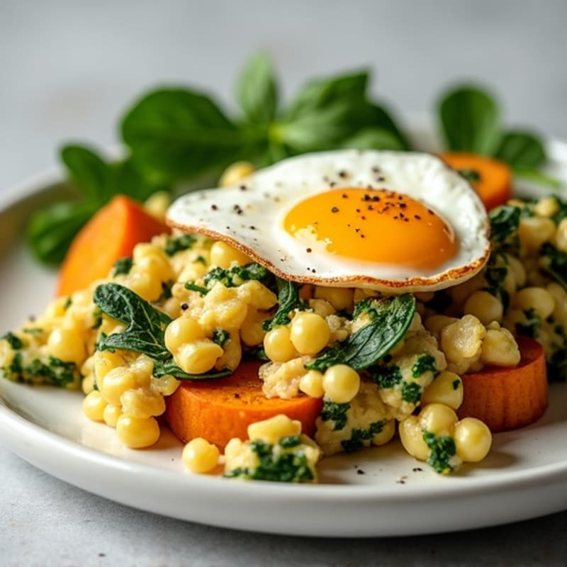Egg White and Turkey Spinach Scramble with Roasted Sweet Potato