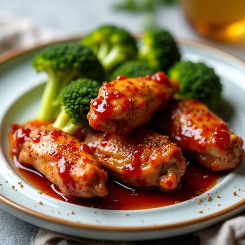 Crispy Baked Spicy BBQ Chicken Wings with Roasted Broccoli