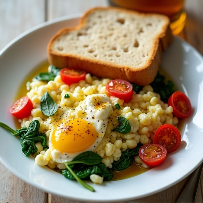 Egg White and Spinach Scramble with Cottage Cheese and Cherry Tomatoes