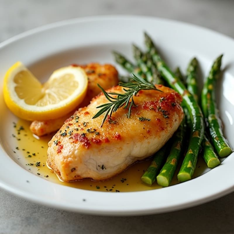 Crispy Lemon-Herb Roasted Chicken with Tender Asparagus