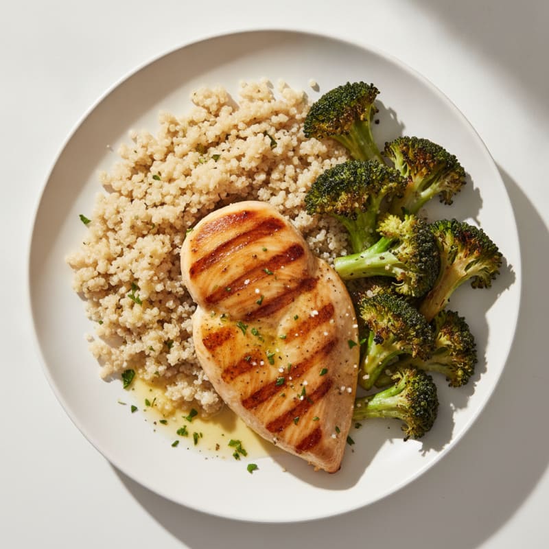 Grilled Chicken Breast with Quinoa and Roasted Broccoli