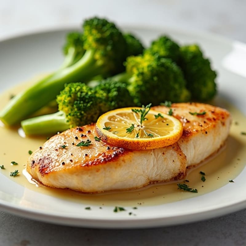 Lemon-Garlic Pan-Seared Chicken with Crispy Roasted Broccoli