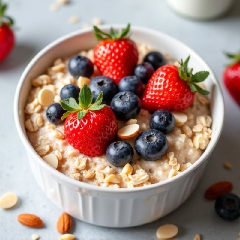 Creamy Protein Oatmeal with Fresh Berries and Toasted Almonds