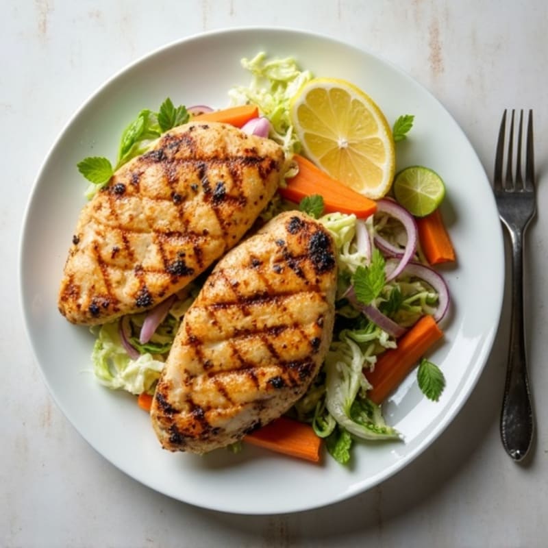 Grilled Chicken Breast with Crunchy Cabbage Slaw