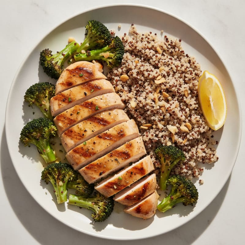Grilled Chicken Breast with Quinoa and Roasted Broccoli