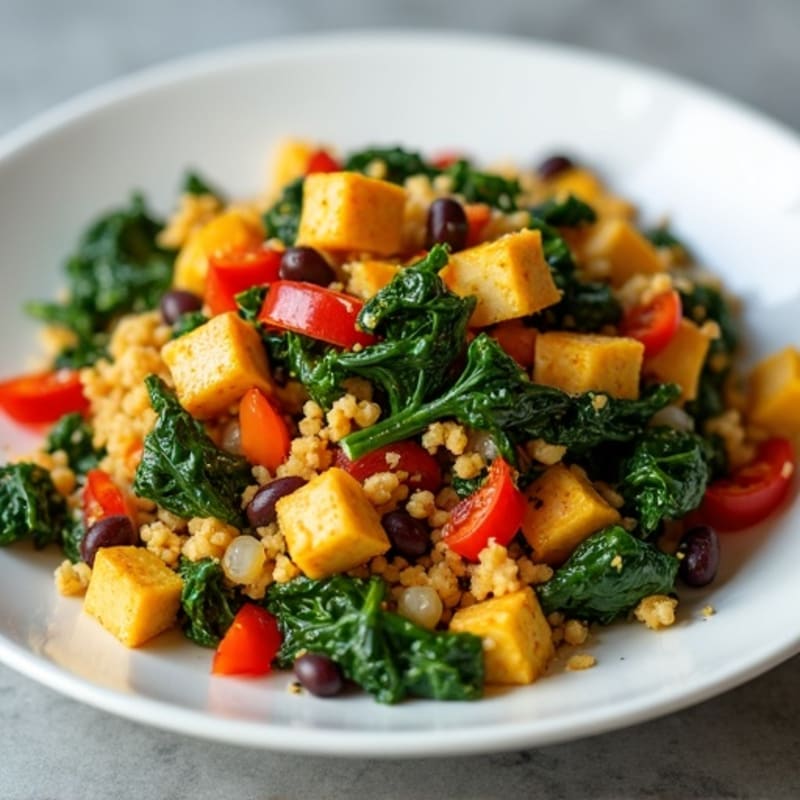 Savory Tofu Scramble with Sautéed Spinach and Bell Peppers