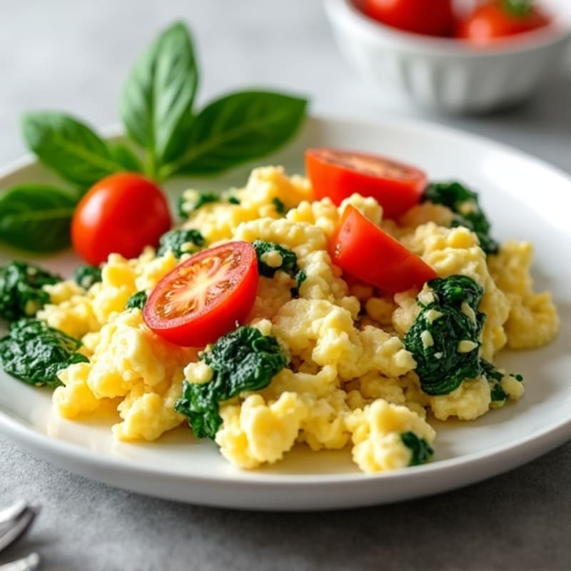Egg White and Cottage Cheese Scramble with Spinach and Tomatoes