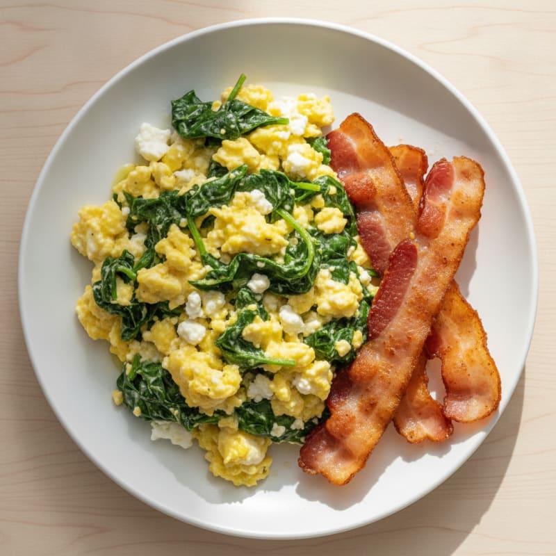 Cottage Cheese Scramble with Spinach and Turkey Bacon
