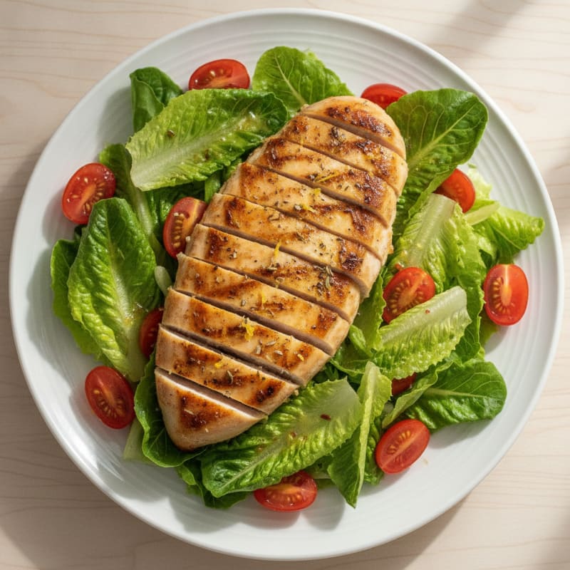Grilled Chicken Breast with Crisp Romaine and Cherry Tomatoes