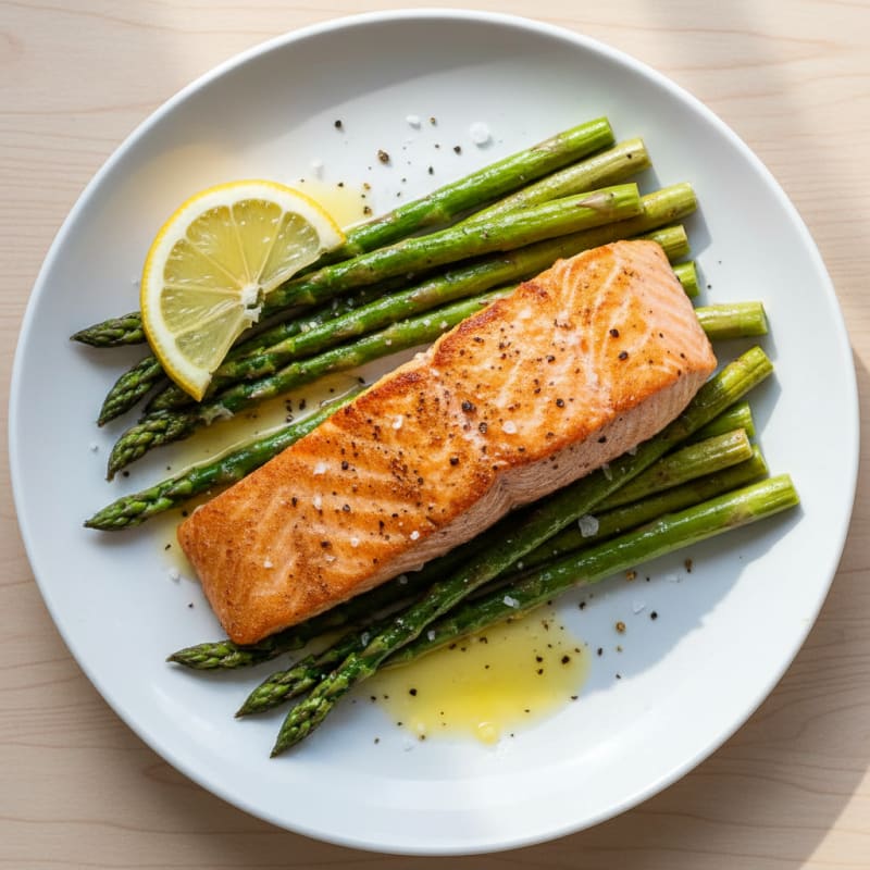 Golden Pan-Seared Salmon with Roasted Asparagus