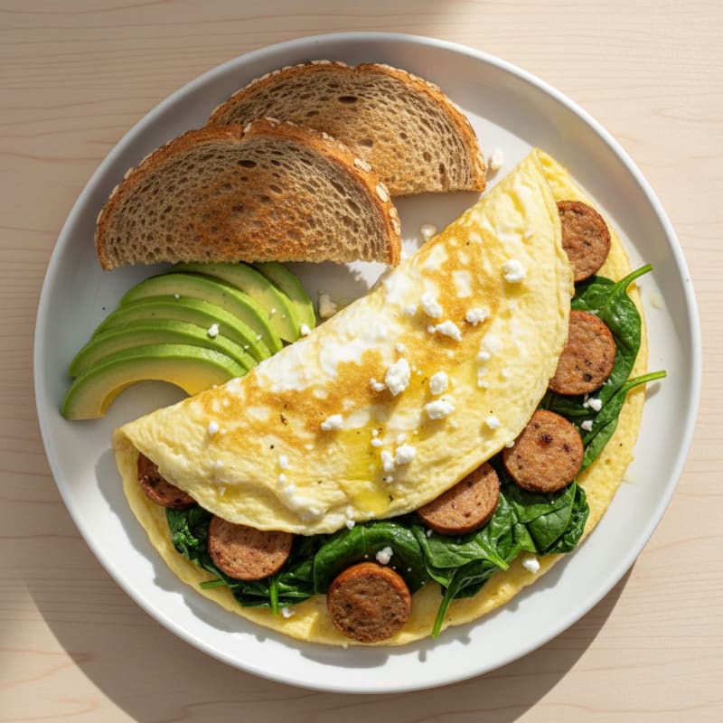 Egg White Spinach Omelette with Turkey Sausage