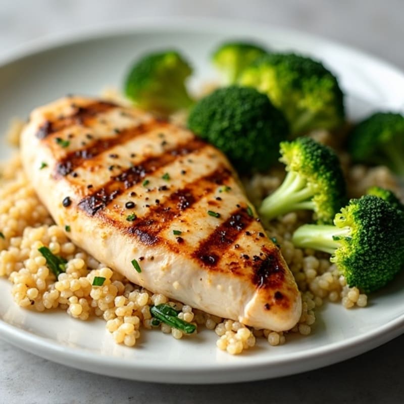 Grilled Chicken Breast with Roasted Broccoli and Quinoa