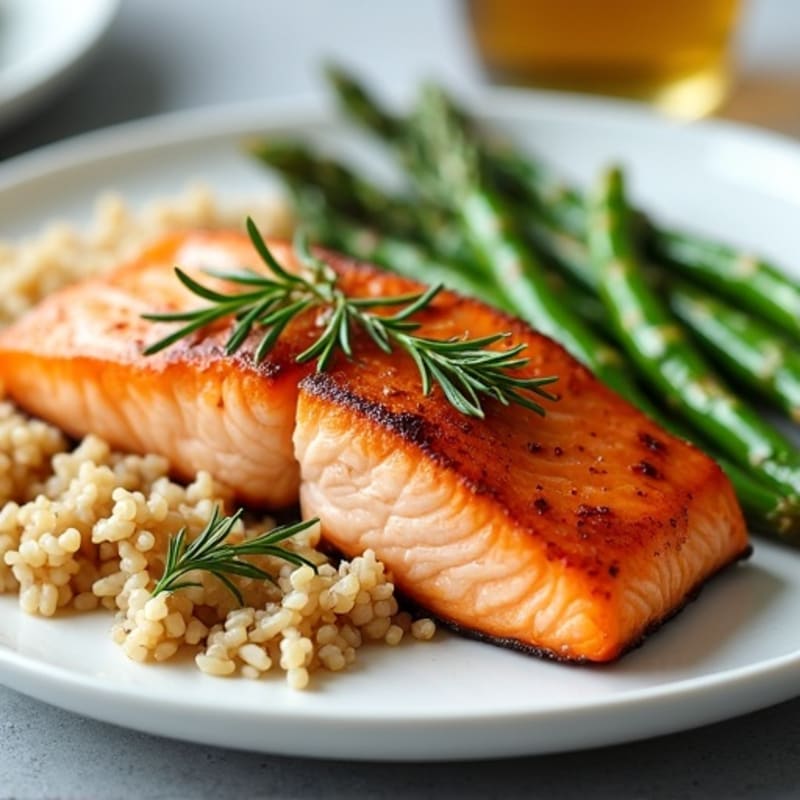 Seared Salmon with Steamed Asparagus and Brown Rice