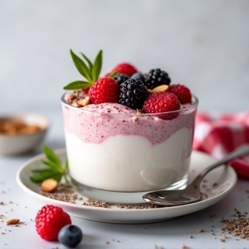 Silky Greek Yogurt Protein Pudding with Almond Butter and Berries