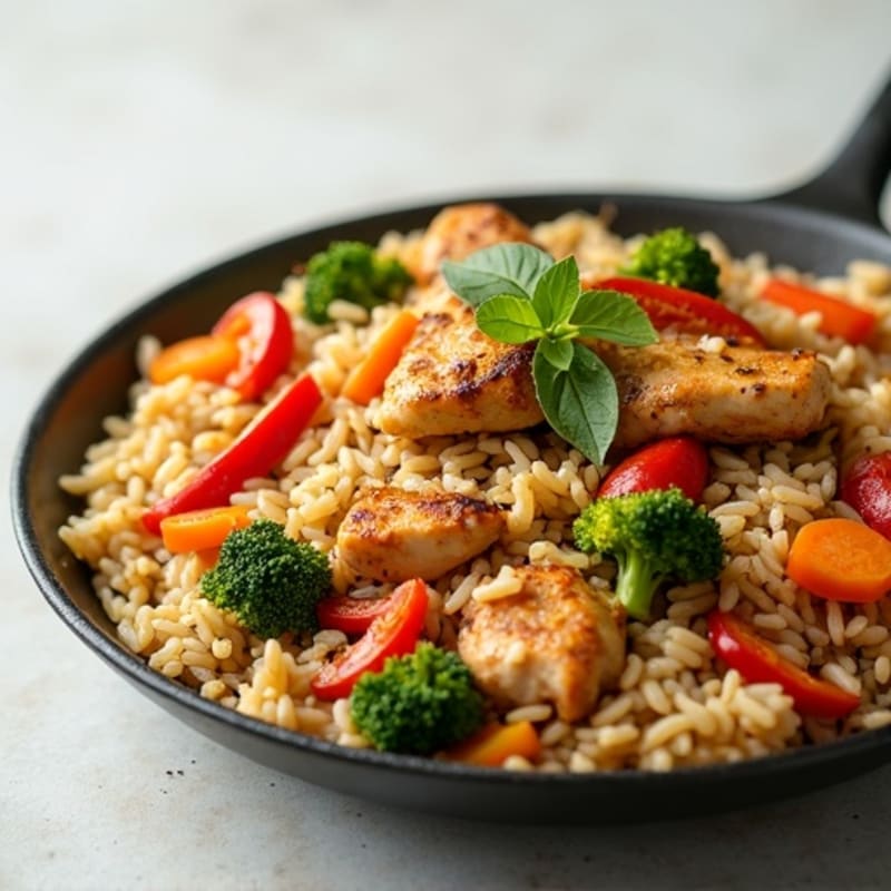 Savory Chicken and Crispy Vegetable Brown Rice Skillet