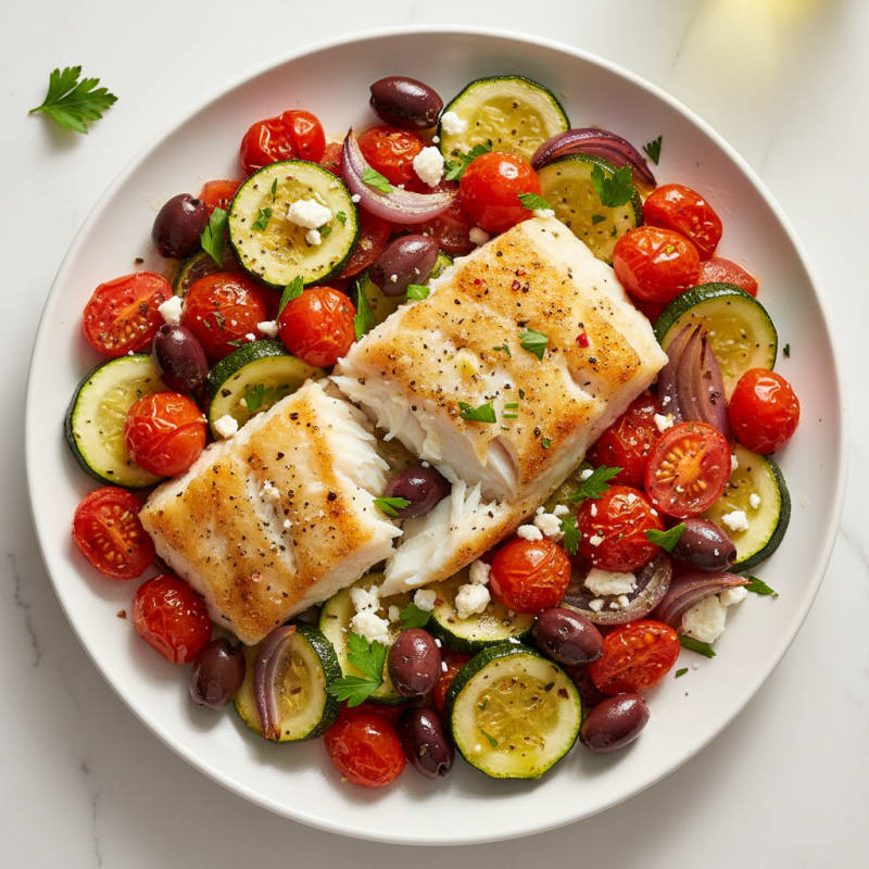 Mediterranean Baked Cod with Roasted Vegetables