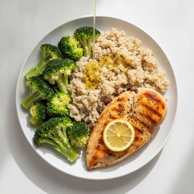 Grilled Chicken Breast with Quinoa and Steamed Broccoli