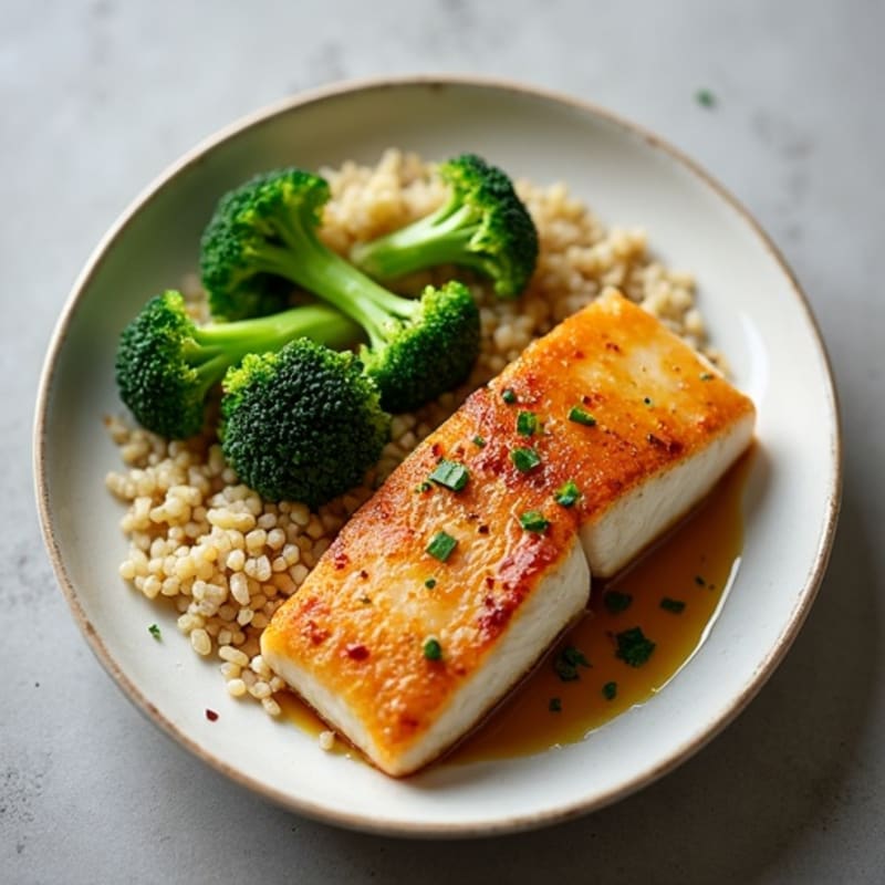 Seared Miso-Glazed Cod with Steamed Broccoli and Quinoa