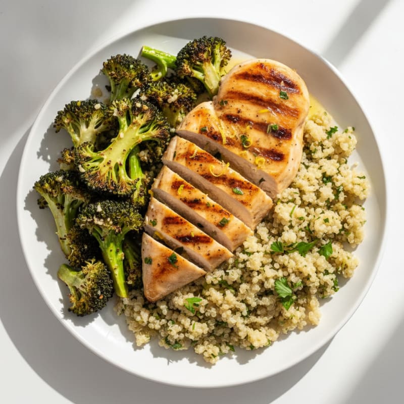 Grilled Chicken Breast with Roasted Broccoli and Quinoa