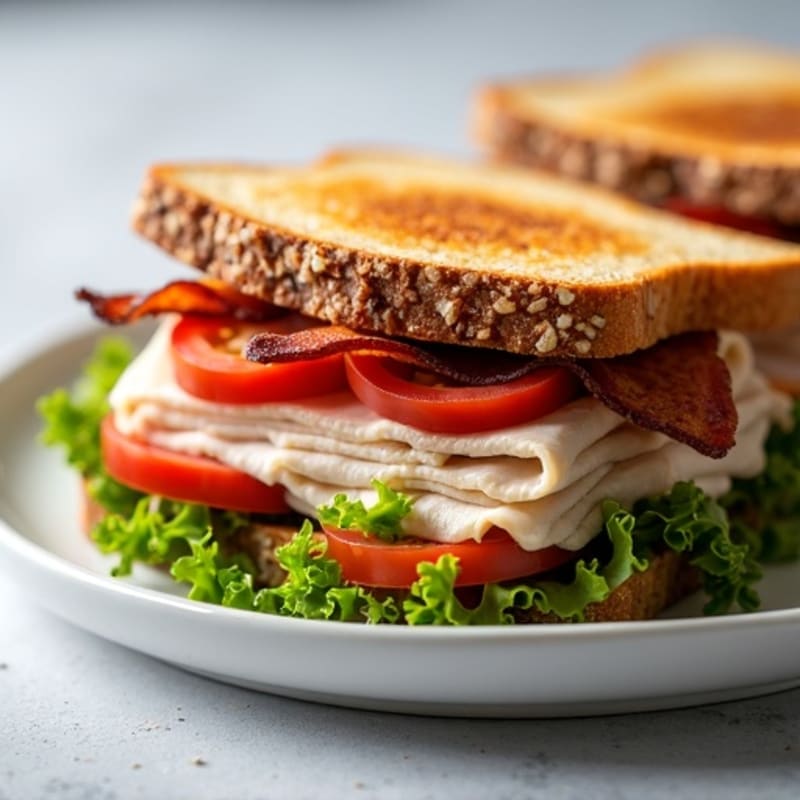 Lean Turkey Club Sandwich with Crispy Bacon and Fresh Greens