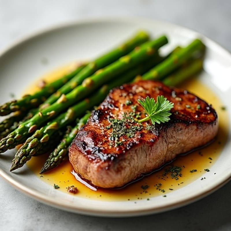 Garlic Herb Pan-Seared Steak with Roasted Asparagus
