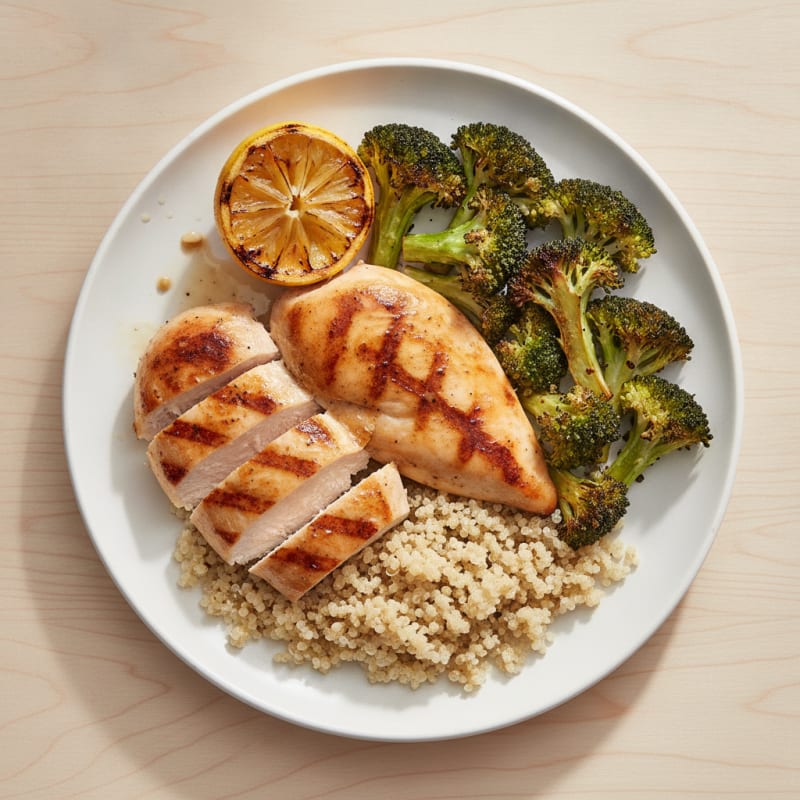 Grilled Chicken Breast with Quinoa and Roasted Broccoli