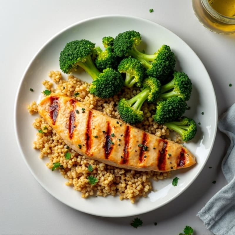 Grilled Chicken Breast with Quinoa and Roasted Broccoli