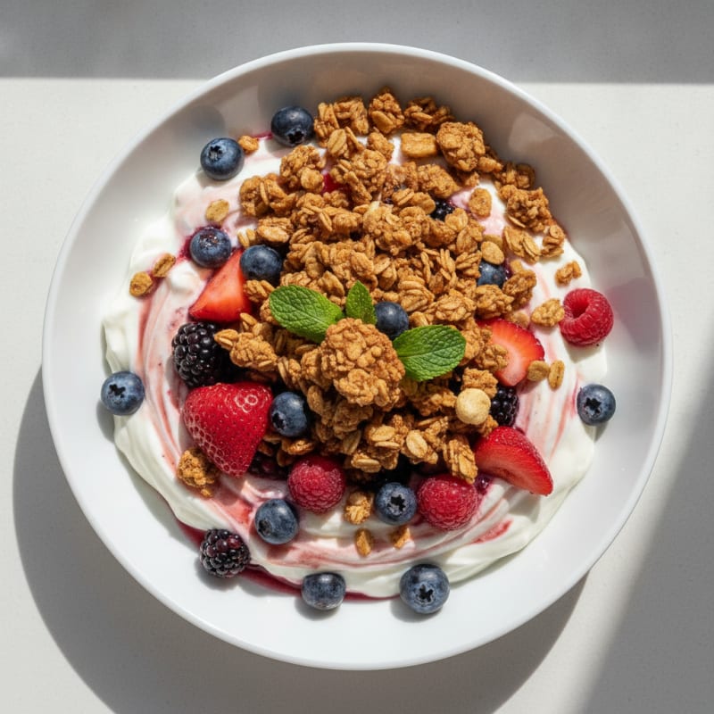 Greek Yogurt Parfait with Mixed Berries and Protein Granola
