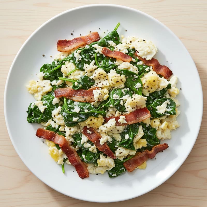 Egg White Spinach Scramble with Turkey Bacon