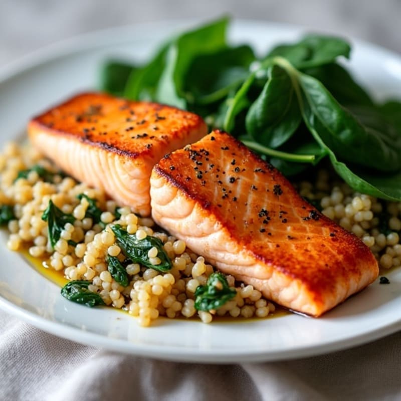 Pan-Seared Salmon with Quinoa and Sautéed Spinach