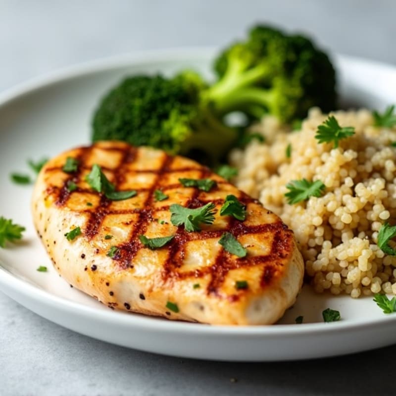 Grilled Chicken Breast with Quinoa and Roasted Broccoli
