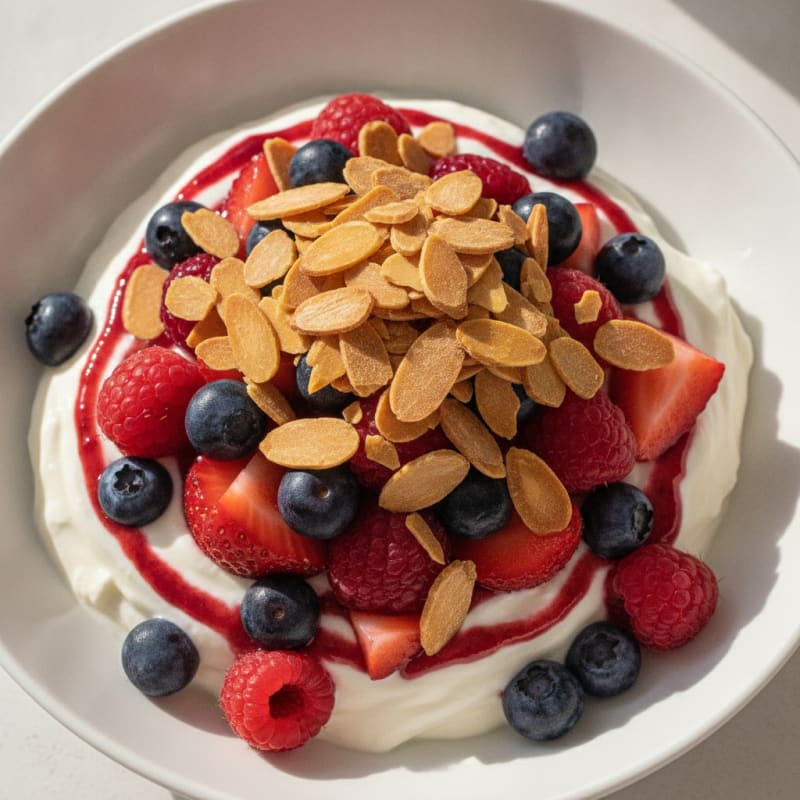 Greek Yogurt Protein Parfait with Mixed Berries and Almonds