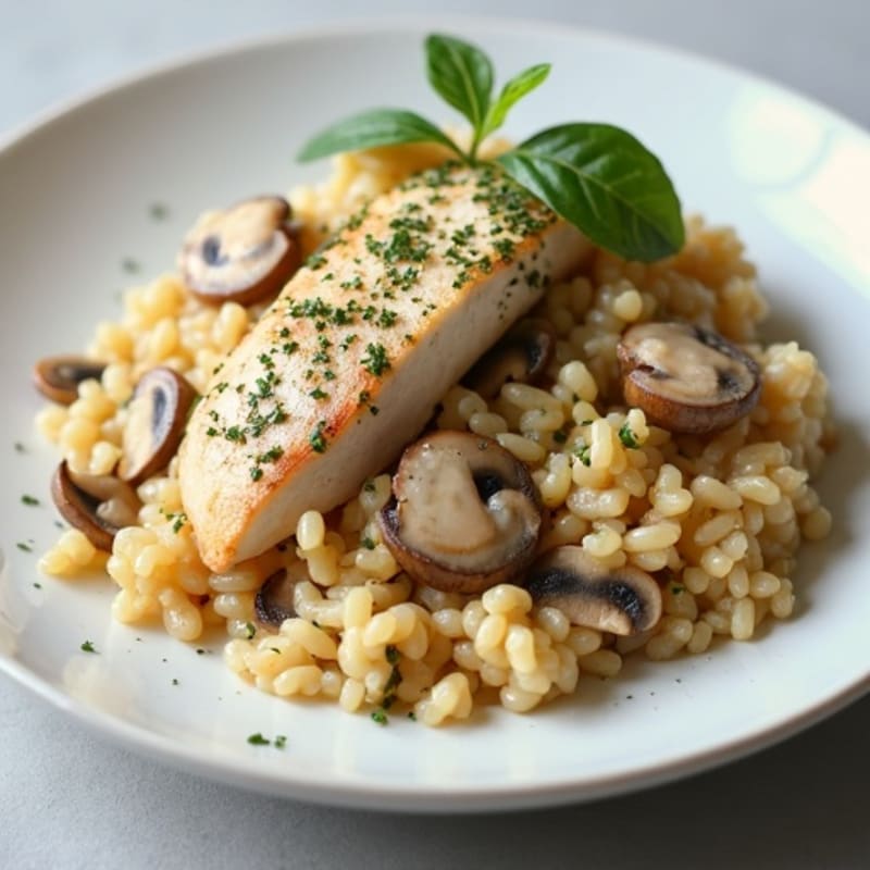 Healthy Creamy Mushroom Risotto with Chicken