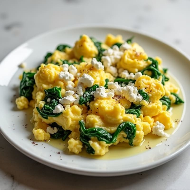 Fluffy Scrambled Eggs with Fresh Spinach and Feta