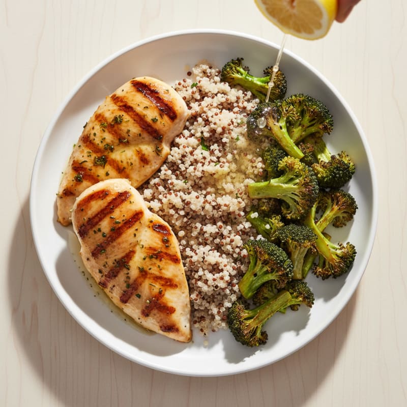 Grilled Chicken Breast with Quinoa and Roasted Broccoli
