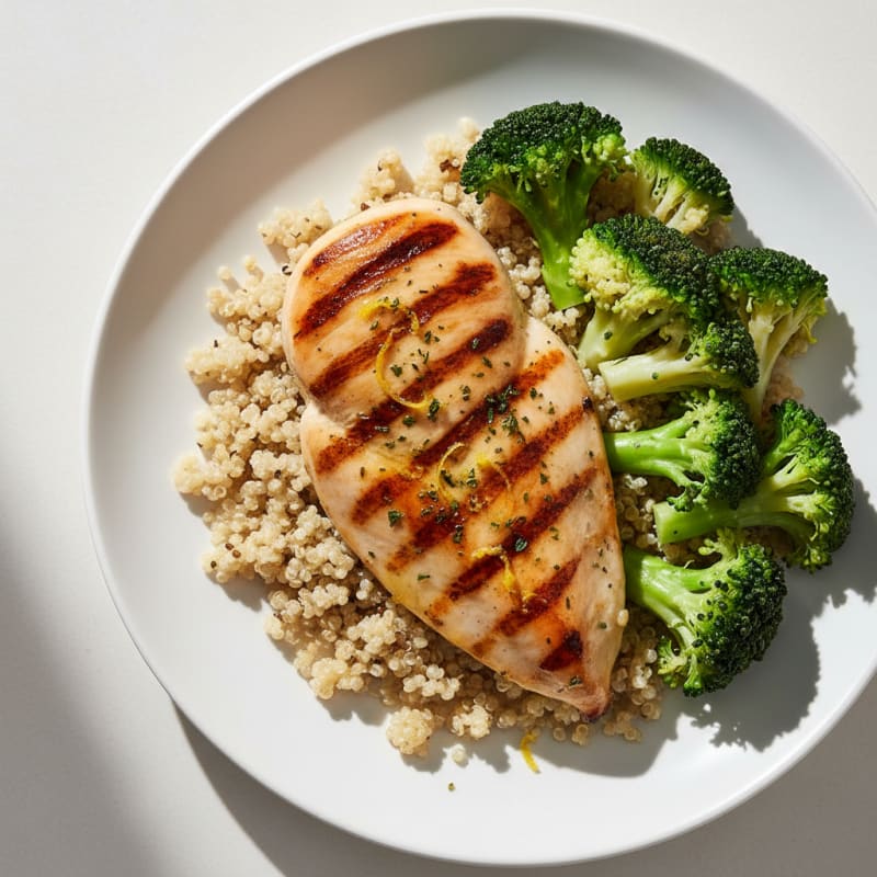Grilled Chicken Breast with Quinoa and Steamed Broccoli