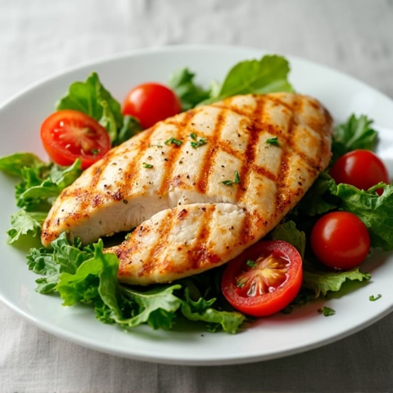 Grilled Chicken Breast with Mixed Greens and Cherry Tomatoes