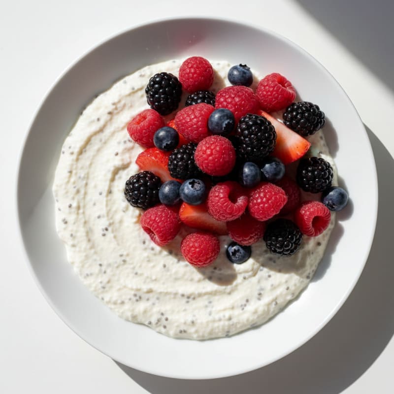 Silky Cottage Cheese Protein Pudding with Mixed Berries