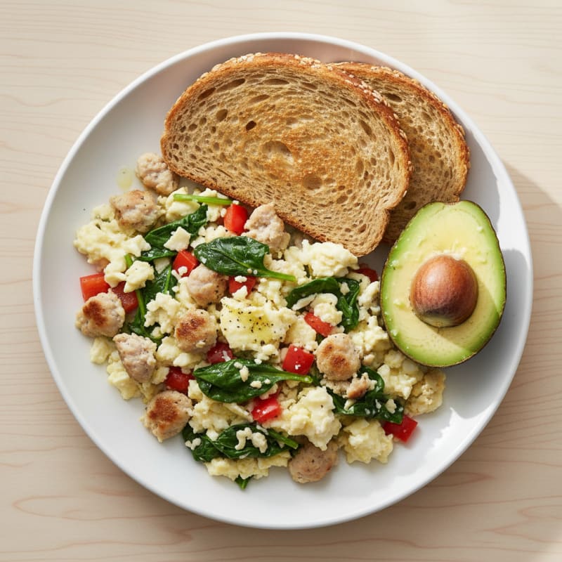 Egg White Veggie Scramble with Turkey Sausage