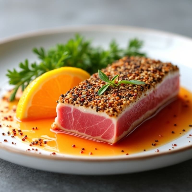 Sesame-Crusted Seared Tuna with Spicy Citrus Sauce